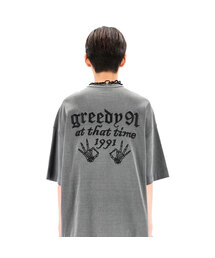 グリッドピグメントシグネチャーロゴ6部オーバーサイズTシャツ（スティールグレー）