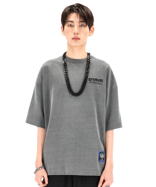 OURPOCKETS(アワーポケッツ)の「グリッドピグメントシグネチャーロゴ6部オーバーサイズTシャツ(スティールグレー)(Tシャツ/カットソー・レディース・グレー・MEDIUM/X-LARGE)」の2枚目の写真