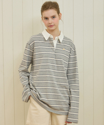 Collar Stripe Over-fit Long Sleeve - Grey