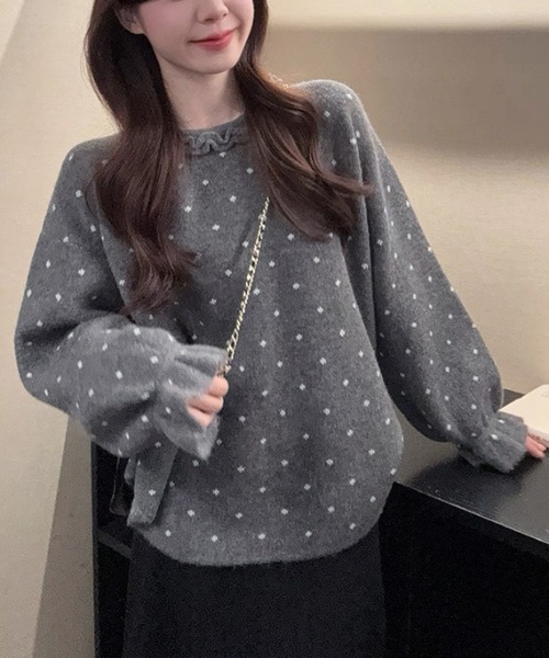 FAVORITO(ファヴォリート)の「クルーネックフレア袖ニットトップス(ニット/セーター・レディース・ダークグレー/ベージュ/ライトグレー/グレー・F)」の19枚目の写真