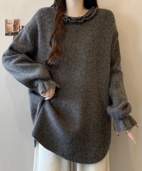 FAVORITO(ファヴォリート)の「クルーネックフレア袖ニットトップス(ニット/セーター・レディース・ダークグレー/ベージュ/ライトグレー/グレー・F)」の8枚目の写真