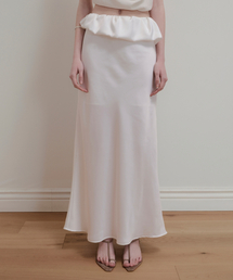 BALLOON DETAIL SATIN SKIRT - WHITE