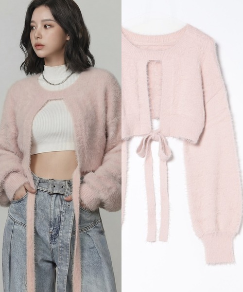 DURAS（デュラス）の「ロングテープマルチシャギーニット（カーディガン/ボレロ・レディース・ホワイト/ピンク/ブラック・FREE）」の3枚目の写真