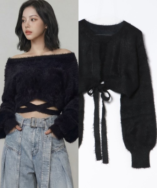 DURAS（デュラス）の「ロングテープマルチシャギーニット（カーディガン/ボレロ・レディース・ホワイト/ピンク/ブラック・FREE）」の2枚目の写真