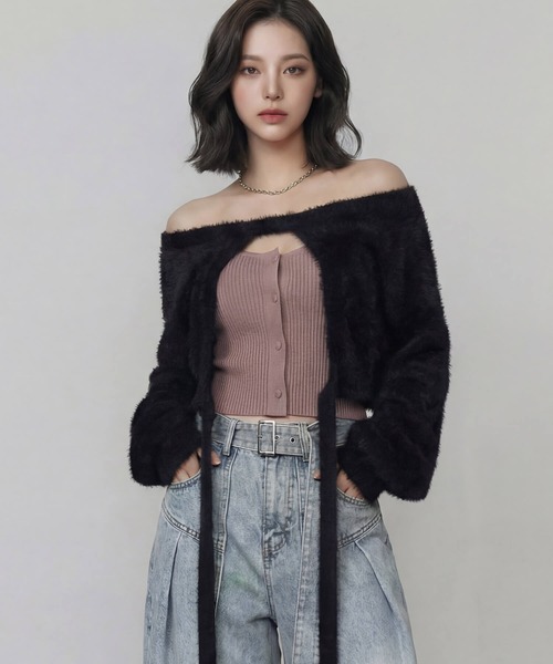 DURAS（デュラス）の「ロングテープマルチシャギーニット（カーディガン/ボレロ・レディース・ホワイト/ピンク/ブラック・FREE）」の11枚目の写真