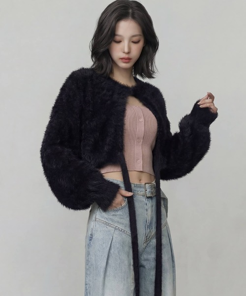 DURAS（デュラス）の「ロングテープマルチシャギーニット（カーディガン/ボレロ・レディース・ホワイト/ピンク/ブラック・FREE）」の12枚目の写真