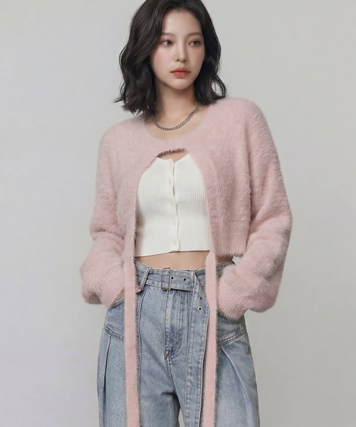 DURAS（デュラス）の「ロングテープマルチシャギーニット（カーディガン/ボレロ・レディース・ホワイト/ピンク/ブラック・FREE）」の5枚目の写真