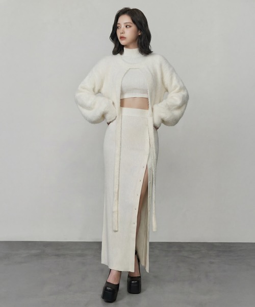 DURAS（デュラス）の「ロングテープマルチシャギーニット（カーディガン/ボレロ・レディース・ホワイト/ピンク/ブラック・FREE）」の9枚目の写真