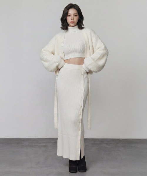 DURAS（デュラス）の「ロングテープマルチシャギーニット（カーディガン/ボレロ・レディース・ホワイト/ピンク/ブラック・FREE）」の10枚目の写真