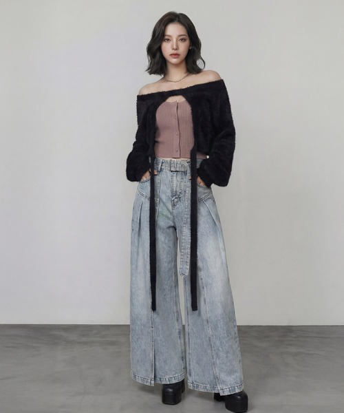 DURAS（デュラス）の「ロングテープマルチシャギーニット（カーディガン/ボレロ・レディース・ホワイト/ピンク/ブラック・FREE）」の14枚目の写真