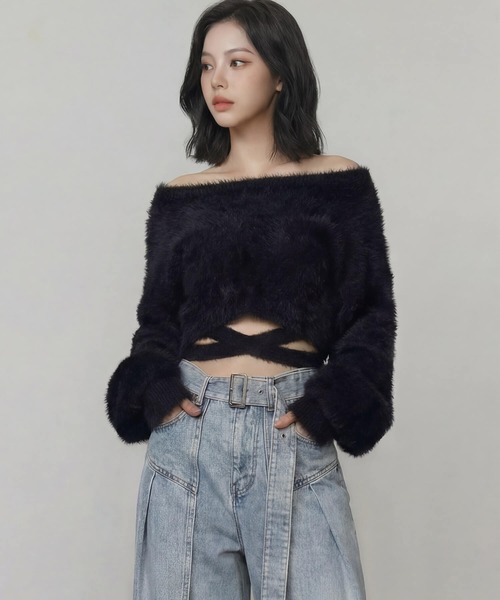 DURAS（デュラス）の「ロングテープマルチシャギーニット（カーディガン/ボレロ・レディース・ホワイト/ピンク/ブラック・FREE）」の17枚目の写真