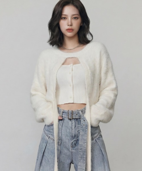 DURAS（デュラス）の「ロングテープマルチシャギーニット（カーディガン/ボレロ・レディース・ホワイト/ピンク/ブラック・FREE）」の16枚目の写真