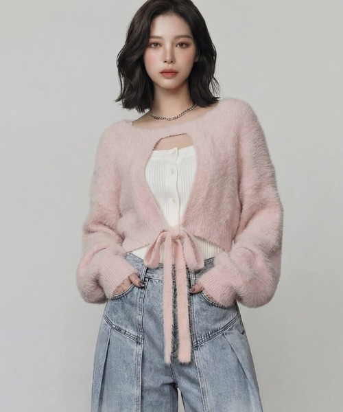 DURAS（デュラス）の「ロングテープマルチシャギーニット（カーディガン/ボレロ・レディース・ホワイト/ピンク/ブラック・FREE）」の18枚目の写真