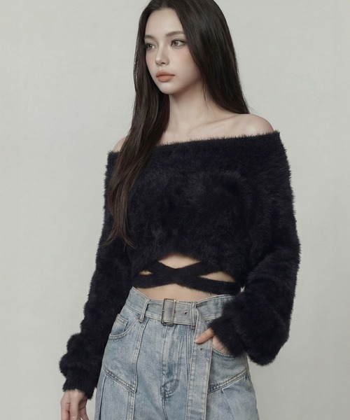 DURAS（デュラス）の「ロングテープマルチシャギーニット（カーディガン/ボレロ・レディース・ホワイト/ピンク/ブラック・FREE）」の19枚目の写真