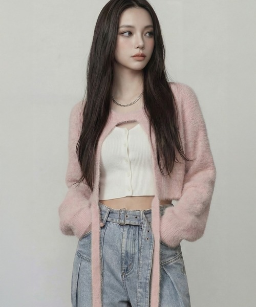 DURAS（デュラス）の「ロングテープマルチシャギーニット（カーディガン/ボレロ・レディース・ホワイト/ピンク/ブラック・FREE）」の18枚目の写真