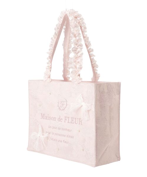 レースリボンフリルハンドルスクエアトートMバッグ（トートバッグ