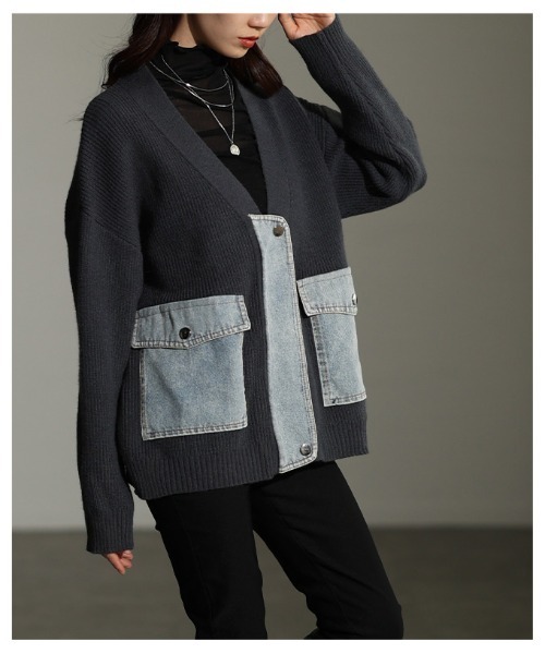 Sawa a la mode（サワアラモード）の「異素材デニム×リブニットカーディガン（カーディガン/ボレロ・レディース・チャコールグレー/ライトグレー・FREE）」の5枚目の写真