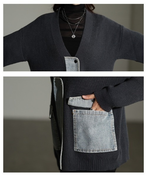 Sawa a la mode（サワアラモード）の「異素材デニム×リブニットカーディガン（カーディガン/ボレロ・レディース・チャコールグレー/ライトグレー・FREE）」の6枚目の写真
