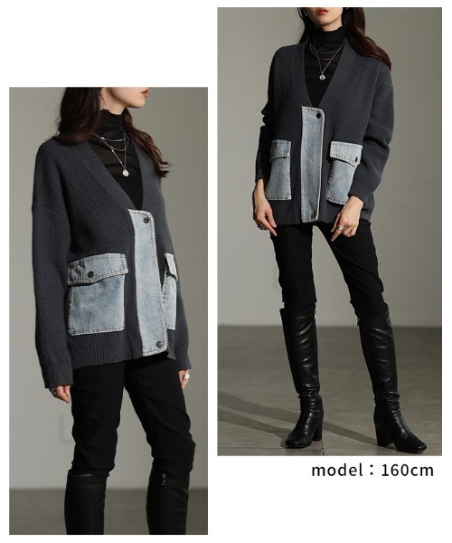 Sawa a la mode（サワアラモード）の「異素材デニム×リブニットカーディガン（カーディガン/ボレロ・レディース・チャコールグレー/ライトグレー・FREE）」の10枚目の写真