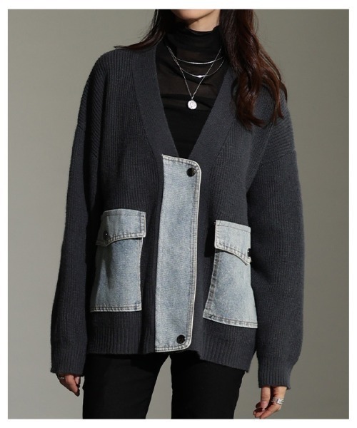 Sawa a la mode（サワアラモード）の「異素材デニム×リブニットカーディガン（カーディガン/ボレロ・レディース・チャコールグレー/ライトグレー・FREE）」の13枚目の写真