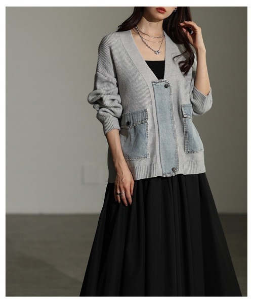 Sawa a la mode（サワアラモード）の「異素材デニム×リブニットカーディガン（カーディガン/ボレロ・レディース・チャコールグレー/ライトグレー・FREE）」の15枚目の写真