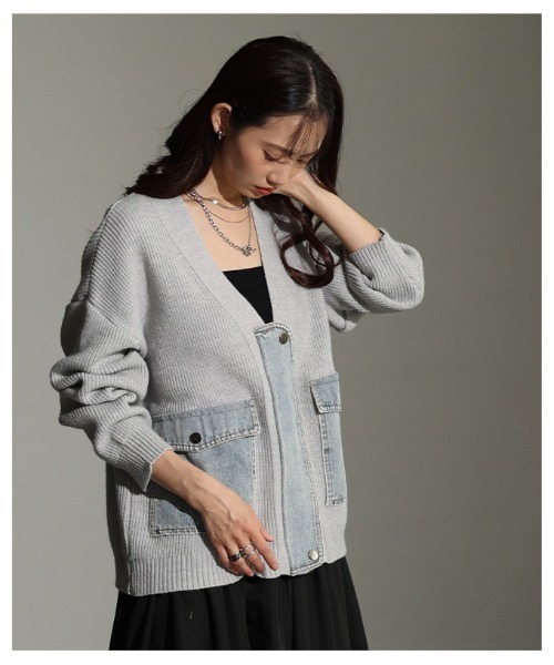 Sawa a la mode（サワアラモード）の「異素材デニム×リブニットカーディガン（カーディガン/ボレロ・レディース・チャコールグレー/ライトグレー・FREE）」の17枚目の写真