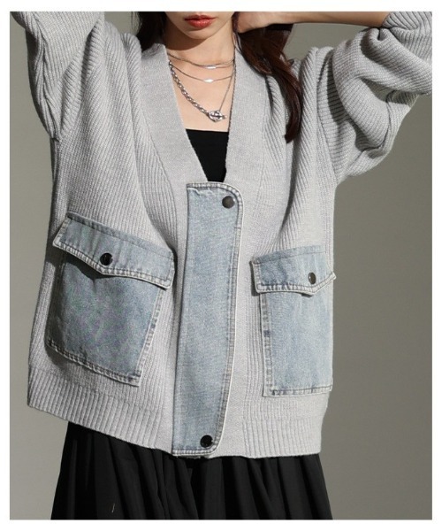 Sawa a la mode（サワアラモード）の「異素材デニム×リブニットカーディガン（カーディガン/ボレロ・レディース・チャコールグレー/ライトグレー・FREE）」の18枚目の写真