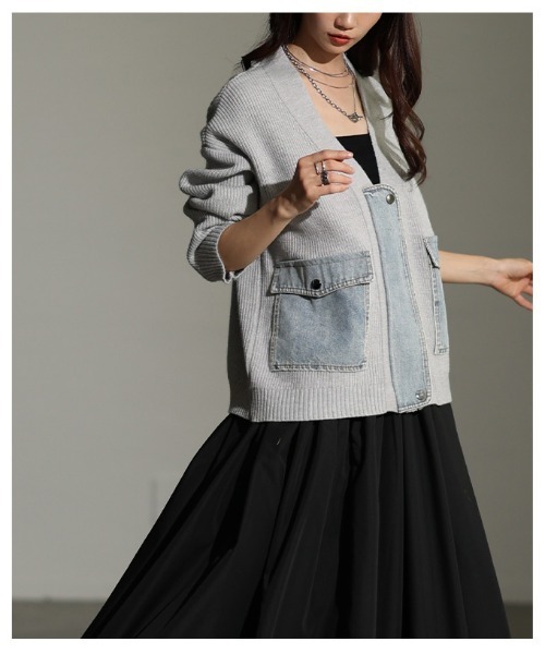 Sawa a la mode（サワアラモード）の「異素材デニム×リブニットカーディガン（カーディガン/ボレロ・レディース・チャコールグレー/ライトグレー・FREE）」の19枚目の写真