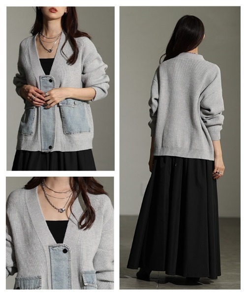 Sawa a la mode（サワアラモード）の「異素材デニム×リブニットカーディガン（カーディガン/ボレロ・レディース・チャコールグレー/ライトグレー・FREE）」の20枚目の写真