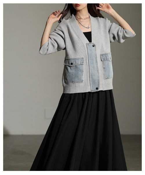 Sawa a la mode（サワアラモード）の「異素材デニム×リブニットカーディガン（カーディガン/ボレロ・レディース・チャコールグレー/ライトグレー・FREE）」の22枚目の写真