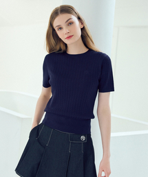ケーブルラウンドニット NAVY