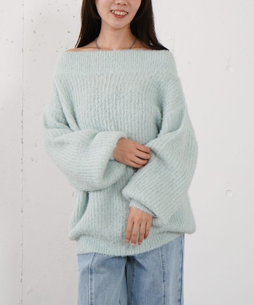 archives(アルシーヴ)の「カールフェザーオフショルニットプルオーバー(ニット/セーター・レディース・イエロー/グリーン/アイボリー・MEDIUM)」の2枚目の写真