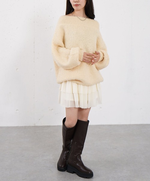 archives(アルシーヴ)の「カールフェザーオフショルニットプルオーバー(ニット/セーター・レディース・イエロー/グリーン/アイボリー・MEDIUM)」の9枚目の写真