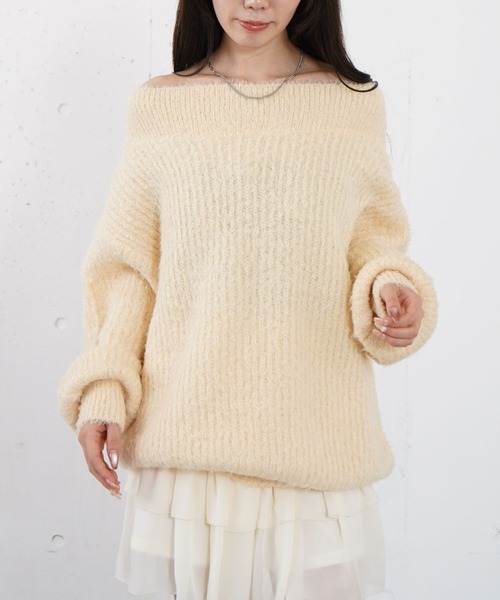 archives(アルシーヴ)の「カールフェザーオフショルニットプルオーバー(ニット/セーター・レディース・イエロー/グリーン/アイボリー・MEDIUM)」の5枚目の写真