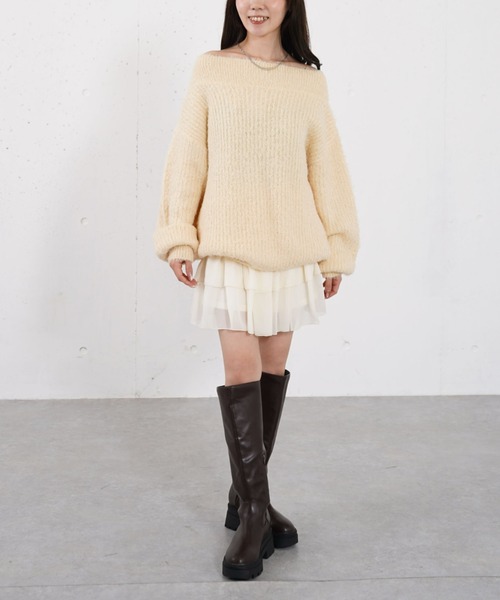 archives(アルシーヴ)の「カールフェザーオフショルニットプルオーバー(ニット/セーター・レディース・イエロー/グリーン/アイボリー・MEDIUM)」の8枚目の写真