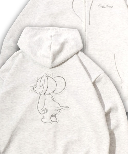 Tom&Jerry(トムアンドジェリー)の「2026SS Tom and Jerry/トムとジェリー オーバーサイズ リップルダンボールスウェット アップリケ/サガラバック刺繍 ワンポイント フルジップパーカー レディース メンズ(パーカー・レディース・グレー/アッシュグレー/ブラック/チャコール・M/LL/L)」の3枚目の写真
