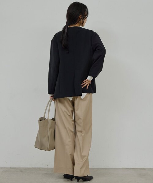 GALLARDAGALANTE（ガリャルダガランテ）の「ジャージーノーカラージャケット（その他アウター・レディース・グレイッシュベージュ/ブラック・0/1）」の4枚目の写真