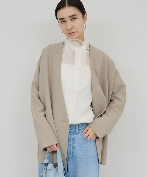 GALLARDAGALANTE（ガリャルダガランテ）の「ジャージーノーカラージャケット（その他アウター・レディース・グレイッシュベージュ/ブラック・0/1）」の5枚目の写真