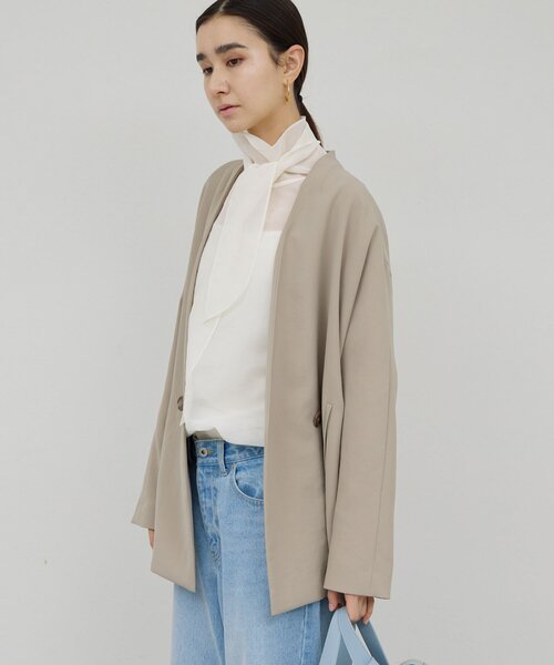 GALLARDAGALANTE（ガリャルダガランテ）の「ジャージーノーカラージャケット（その他アウター・レディース・グレイッシュベージュ/ブラック・0/1）」の6枚目の写真