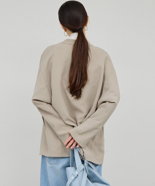 GALLARDAGALANTE（ガリャルダガランテ）の「ジャージーノーカラージャケット（その他アウター・レディース・グレイッシュベージュ/ブラック・0/1）」の7枚目の写真