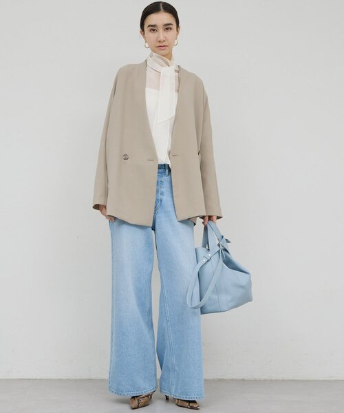 GALLARDAGALANTE（ガリャルダガランテ）の「ジャージーノーカラージャケット（その他アウター・レディース・グレイッシュベージュ/ブラック・0/1）」の8枚目の写真