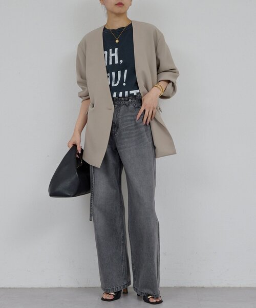 GALLARDAGALANTE（ガリャルダガランテ）の「ジャージーノーカラージャケット（その他アウター・レディース・グレイッシュベージュ/ブラック・0/1）」の14枚目の写真