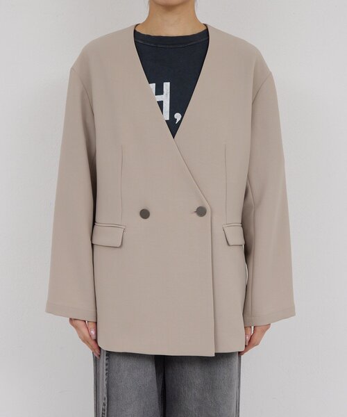 GALLARDAGALANTE（ガリャルダガランテ）の「ジャージーノーカラージャケット（その他アウター・レディース・グレイッシュベージュ/ブラック・0/1）」の17枚目の写真