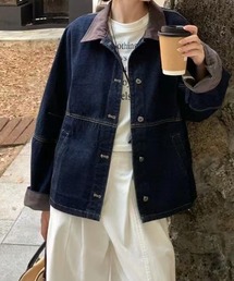 えり配色切り替えデニムジャケット