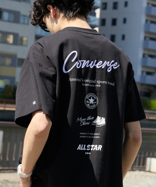 CONVERSE(コンバース)の「CONVERSE / コンバース ロゴ刺繍 グラフィックプリント フライス クルーネック 半袖Tシャツ(Tシャツ/カットソー・メンズ・グレー系/オートミール/ダークブルー/ブラック系/ブルー系/チャコール/オフホワイト/ブラック系1/グリーン系/グリーン/ホワイト系/ブラック・LL/L/M)」の1枚目の写真