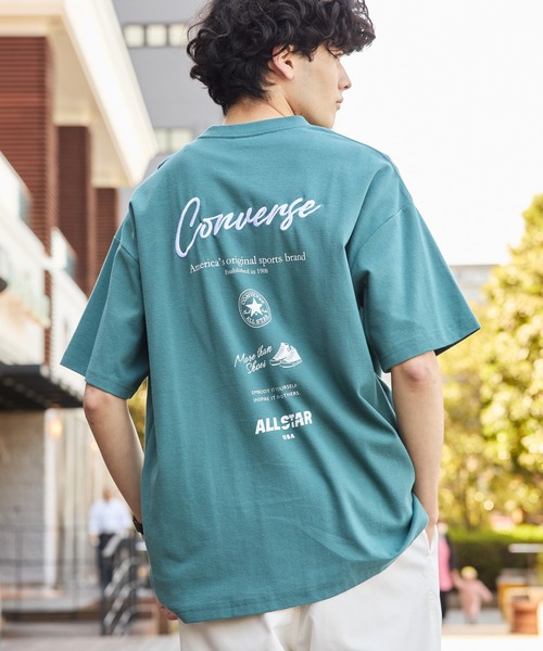CONVERSE(コンバース)の「CONVERSE / コンバース ロゴ刺繍 グラフィックプリント フライス クルーネック 半袖Tシャツ(Tシャツ/カットソー・メンズ・グレー系/オートミール/ダークブルー/ブラック系/ブルー系/チャコール/オフホワイト/ブラック系1/グリーン系/グリーン/ホワイト系/ブラック・LL/L/M)」の10枚目の写真