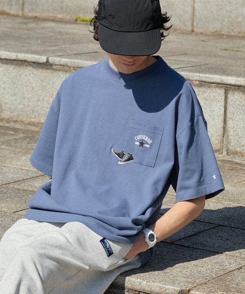 CONVERSE(コンバース)の「CONVERSE / コンバース ロゴ刺繍 グラフィックプリント フライス クルーネック 半袖Tシャツ(Tシャツ/カットソー・メンズ・グレー系/オートミール/ダークブルー/ブラック系/ブルー系/チャコール/オフホワイト/ブラック系1/グリーン系/グリーン/ホワイト系/ブラック・LL/L/M)」の19枚目の写真