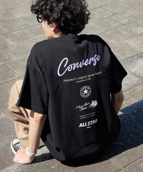 CONVERSE(コンバース)の「CONVERSE / コンバース ロゴ刺繍 グラフィックプリント フライス クルーネック 半袖Tシャツ(Tシャツ/カットソー・メンズ・グレー系/オートミール/ダークブルー/ブラック系/ブルー系/チャコール/オフホワイト/ブラック系1/グリーン系/グリーン/ホワイト系/ブラック・LL/L/M)」の14枚目の写真