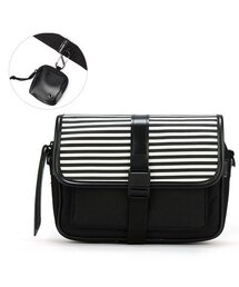 PEEPS（ピープス）の「multi pocket classy cross bag(stripe_black)（メッセンジャーバッグ）」