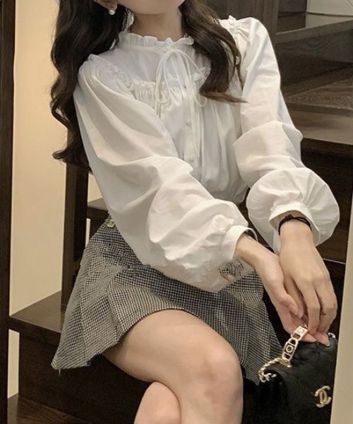 セール】【春夏新作】フリルギャザーパフスリーブブラウス（シャツ